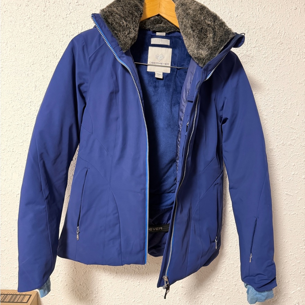 Obermeyer Resort Women's Down Deep Blue Ski Jacket with removable hood size 6
